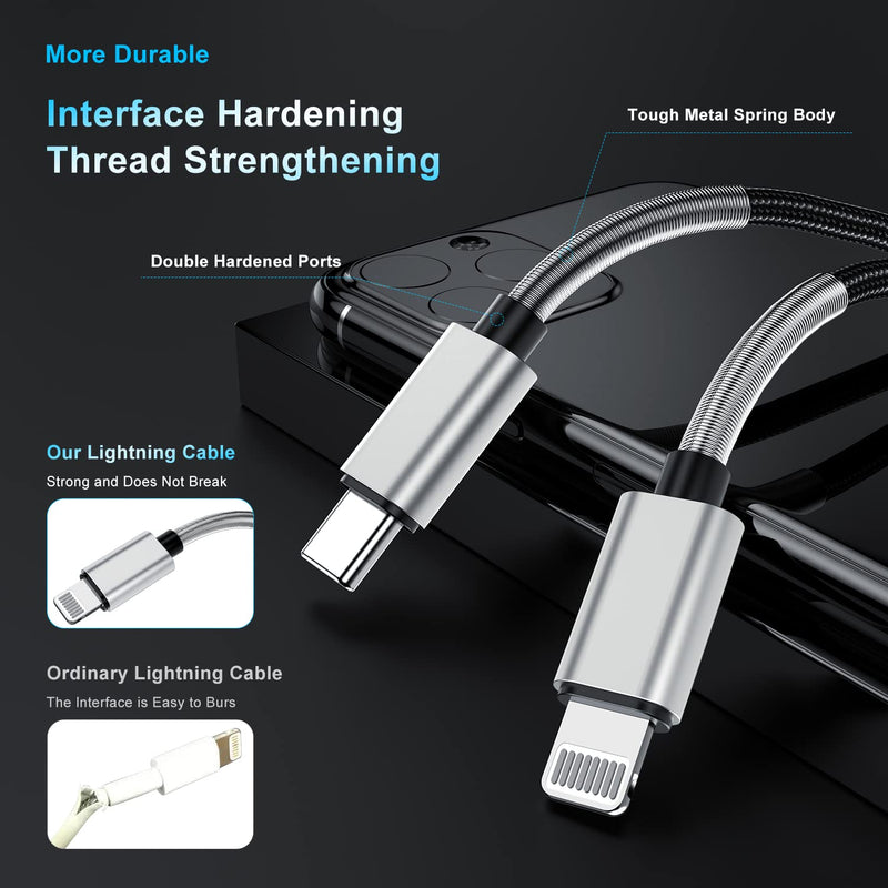 [AUSTRALIA] - 2Pack 10ft iPhone Fast Charger Cable, [Apple MFi Certified] Long USB C to Lightning Cable 10 Foot, High Fast 10 Feet Apple Charging Cord for Apple iPhone 14/14 Pro Max/13 Mini/12/11/XS/XR/8/7Plus,iPad Lightning Silver 