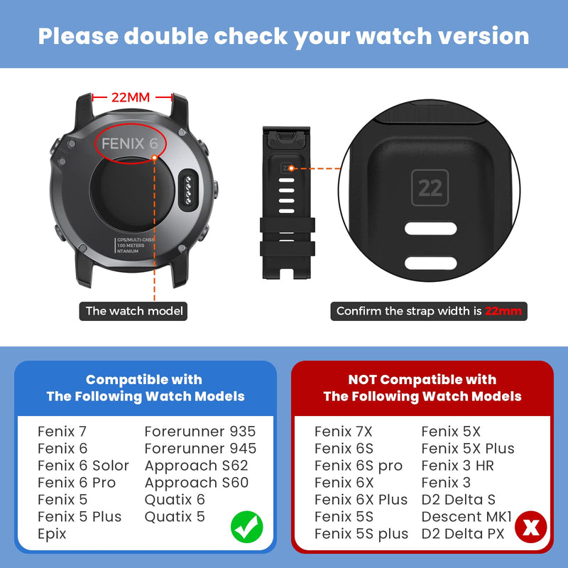 NotoCity for Fenix 6 Band 22mm Silicone Watch Bands for Fenix 7/Fenix 6/ Fenix 5/Fenix 5 Plus/Fenix 6/Fenix 6 Pro/Forerunner 935/945/Approach S60/S62/ Epix Army green-black