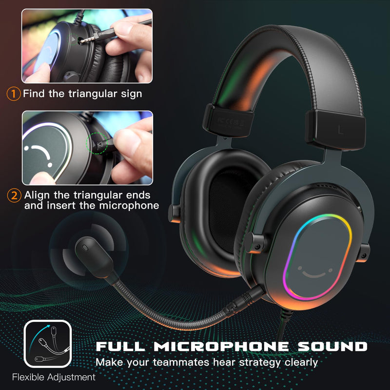 FIFINE Gaming Headset for PC-Wired Headphones with Microphone-7.1 Surround Sound Computer USB Headset for Laptop, Streaming Headphones on PS4/PS5, with EQ Mode, RGB, Soft Ear Pads - AmpliGame H6 Black