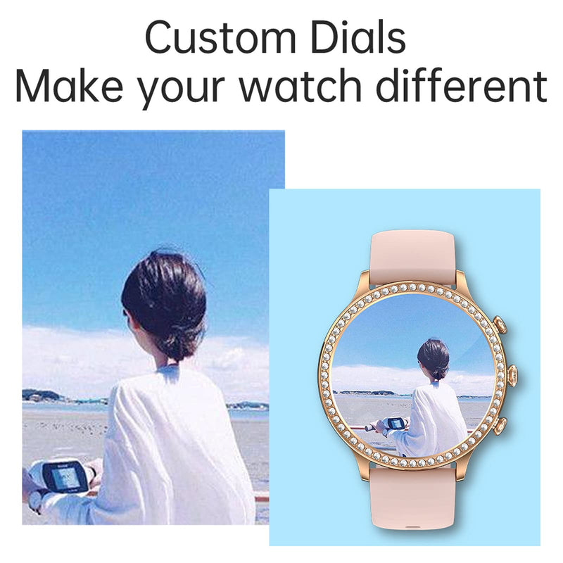 Loluka Pink Smart Watches for Women with Diamonds, Answer/Make Call Ladies Bluetooth Smartwatch for Android and iOS Phones, Rhinestone Fitness Activity Tracker Sleep Tracker Pedometer