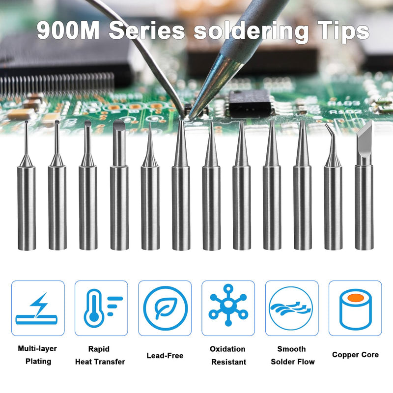 12 x Soldering Tip 900 m Set, Compatible with Hakko/Yihua/Atten Soldering Stations, High-Quality Replacement Tips for Soldering Irons and Welding Machine Accessories