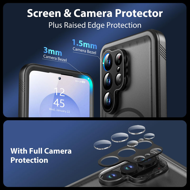 SPORTLINK for Samsung Galaxy S26 Ultra Waterproof Case, Mag/Black, 6.9" | Military-Grade Heavy-Duty 360° Full-Body Protection with Built-in Screen & Camera Protectors, Dustproof, Shockproof