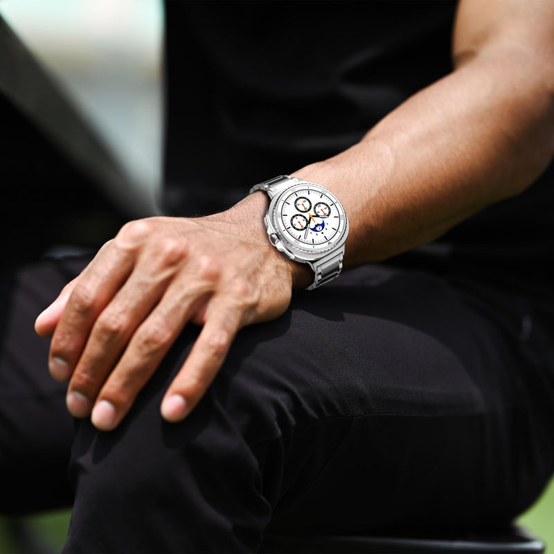 Business Titanium Band for Galaxy Watch 8 Classic Band 46mm, Silver Carbon Fiber Silver