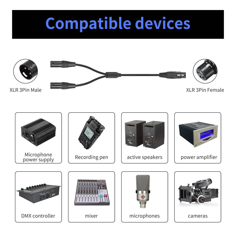 [AUSTRALIA] - 2FT XLR Female to Dual Male Cable – 3pin XLR Y-Splitter Adapter for PA Systems & Multi-Device Routing 2-Pack 1 Female to 2 Male 