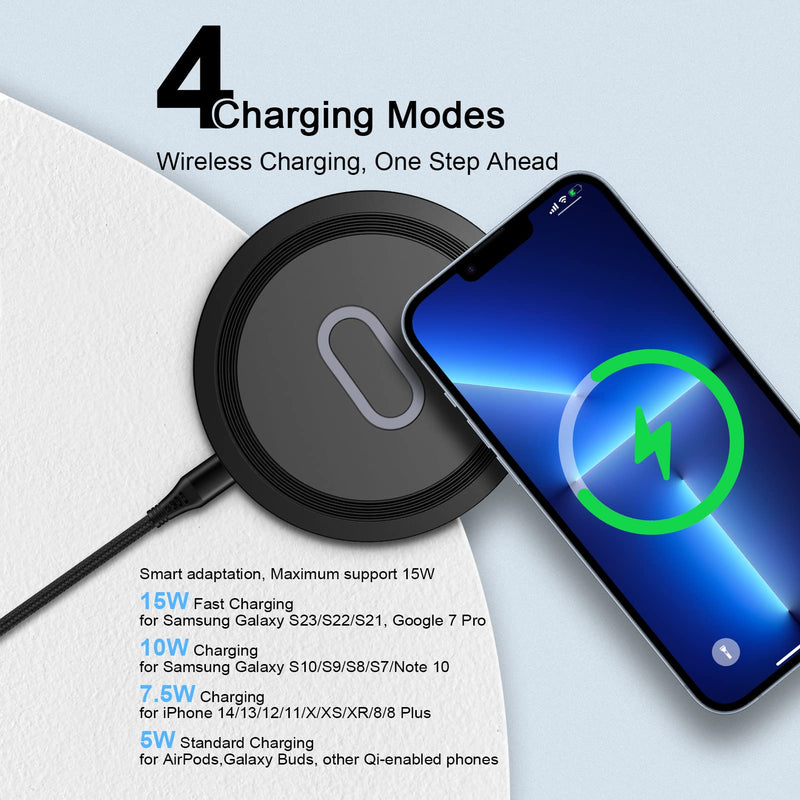 Wireless Charger Samsung Fast Charging Pad for Samsung Galaxy S24/S23 Ultra/S22/S21/Z Flip 5,15W Wireless Charging Station Charger Mat with QC Adapter for Google Pixel 7a 8 7Pro 6,iPhone 15 14 13 12 Wireless Charger with QC Adapter