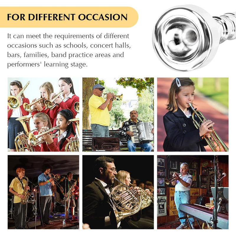 3C/5C/7C Trumpet Mouthpiece Set, Professional Trumpet Mouthpiece Replacement Parts Trumpet Tone Gift with Cleaning Cloth, Musical Instruments Accessories for Beginners(Yellow+Silver) Yellow+silver
