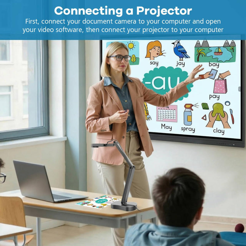 4K USB Document Camera & Webcam for Teachers: 8MP USB with 3-Level LED Light & Mic & Image Invert,Fold, A3 Format for Teaching in Classroom/Distance Learning Educators(Mac/Windows/Chromebook