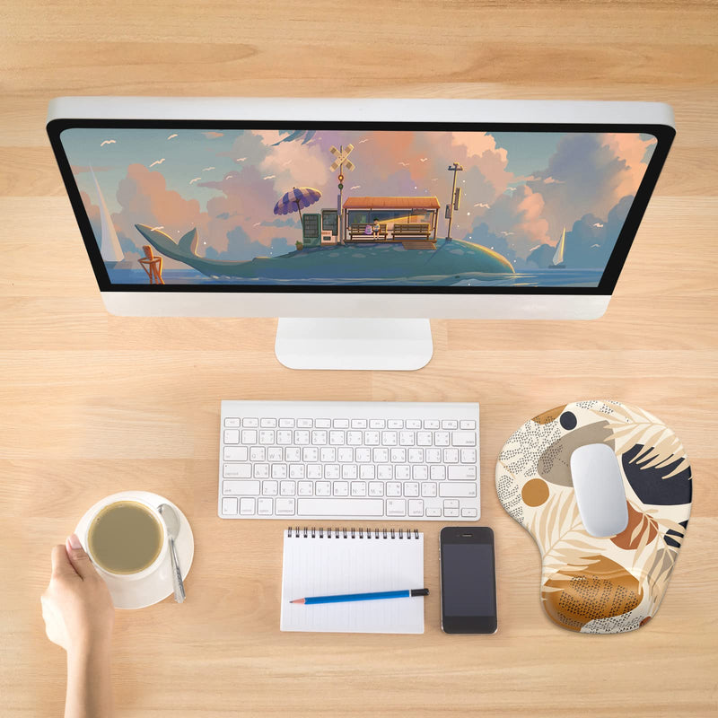 Hsurbtra Ergonomic Mouse Pad with Wrist Rest Support, Gel Mouse Pads with Non-Slip PU Base, Pain Relief Memory Foam Mousepad, Cute Mouse Pad for Laptop PC, Office Supplies Decro, Brown Brown-12