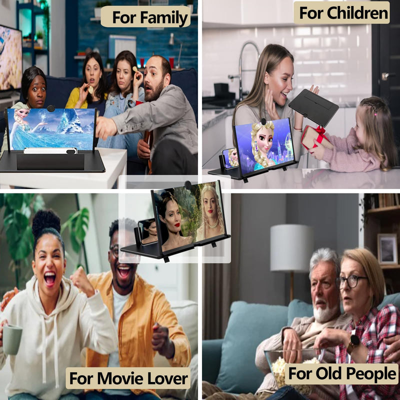 18" Screen Magnifier for Smartphone –3D HD Mobile Phone Magnifying Projector Screen Enlarger for Movies, Videos, and Gaming–Foldable Phone Stand with Screen Amplifier–Supports All Cell Phone 18 Inch Black