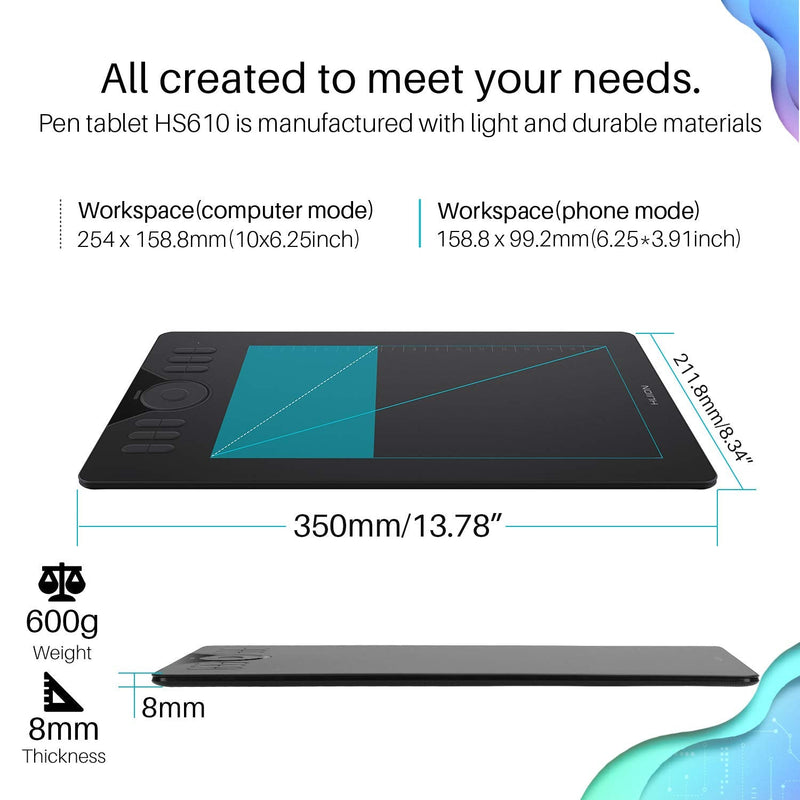 HUION Inspiroy HS610 Drawing Tablet and Palm Rejection Artist Glove