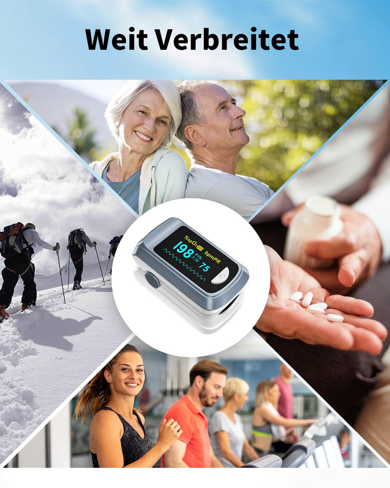 Blood Oxygen Saturation Monitor, Heart Rate Monitor and Fast Spo2 Oxygen Monitor with LED Screen, Batteries Included gray