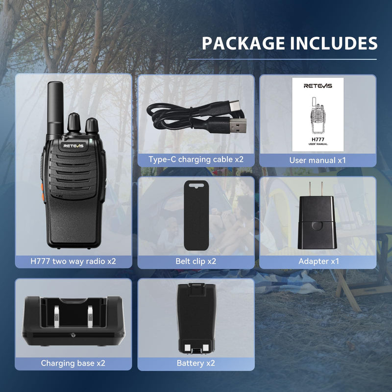 Retevis H-777 Rechargeable Walkie Talkies, Mini 2 Way Radios Long Range, Small Walky Talky, Portable FRS Two Way Radios with LED Flashlight(Black, 2 Pack) without speaker mic