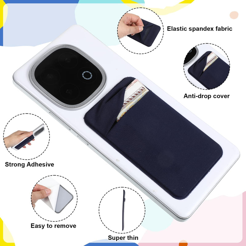 2 Pack Stick on Phone Wallet, Adhesive Cell Phone Card Holder, Stretchy Spandex Sticky Credit Card Wallet Pocket for All Smartphones