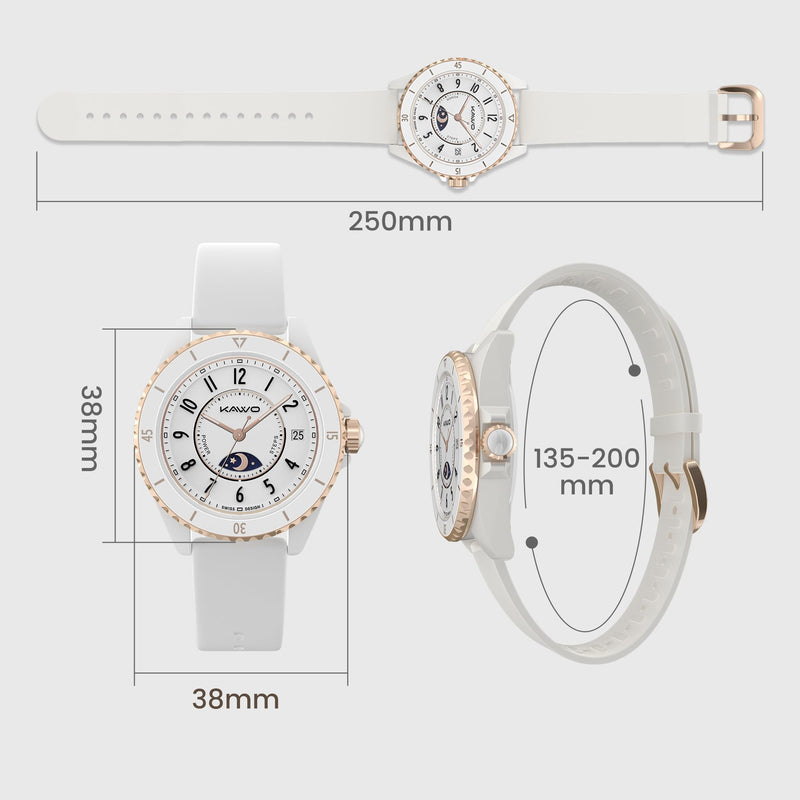 KAVVO Oyster Mini 38mm Bluetooth Smartwatch for Women, 1.1'' Delicate AMOLED Always-On Display, Rotating Bezel, Fitness Tracker with Female Health, Heart Rate Blood Oxygen Monitor(Ceramic White) Ceramic White