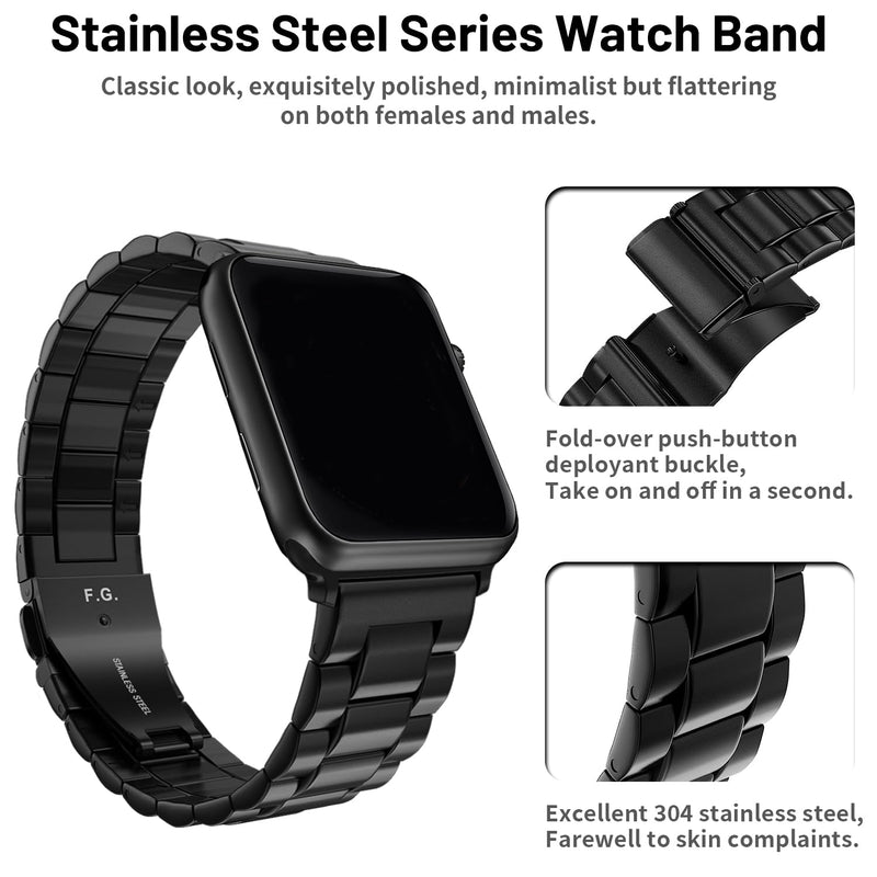 Fullmosa Compatible Silicone Apple Watch Band 45mm Army Green with Case & Compatible Metal iWatch Band with case 45mm,Black