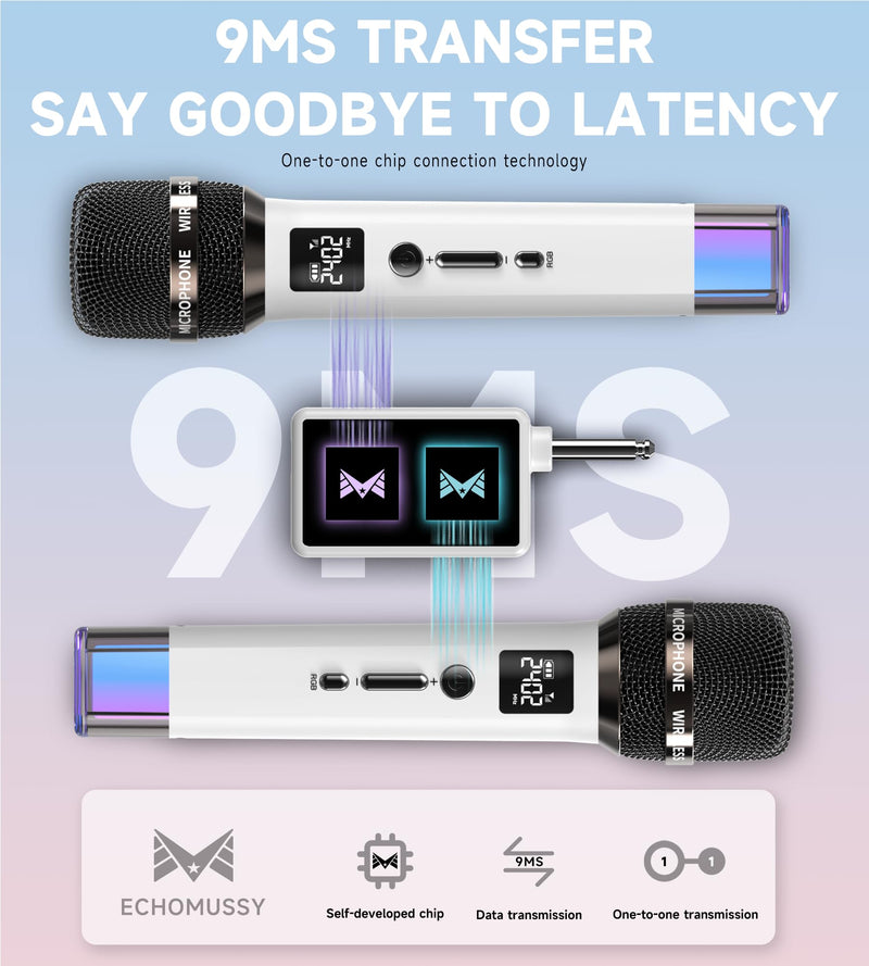 [AUSTRALIA] - Wireless Microphones, Microphone with One-to-One Chip Connection and LED Lights, 40H Duration, 200FT Range Receiving, Volume Control Karaoke Microphone for Singing, Speech, Home Party, YouTube/TikTok White 