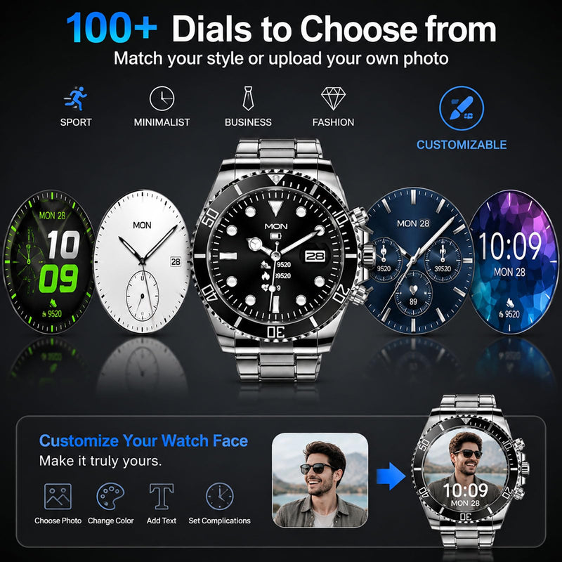 findtime Smart Watch for Android Phones Answer Make Calls SMS Reminder Smartwatch Compatible iPhone Bluetooth Stainless Steel Fitness Watch Men Smart Watches for Men Reloj Inteligente black gold