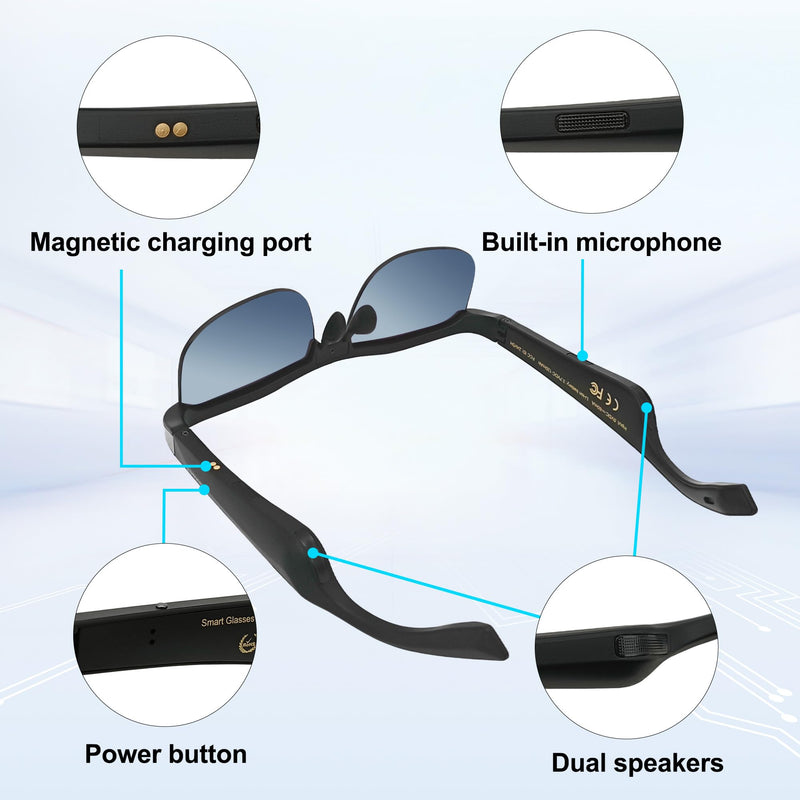 Smart Glasses for Men Women Bluetooth 5.3 Sunglasses Polarized Open Ear Music Frameless Sunglasses Gradient Lens Blue