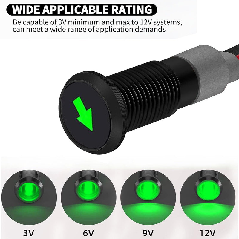 [AUSTRALIA] - RUNCCI-YUN 12 V/24 V Round Metal Waterproof Signal Light LED Indicator Light, 8 mm Plate Mounting, DC LED Indicator Light, Dash Warning Light, Indicator Light with 26 AWG 150 mm, Green (Single Arrow) 