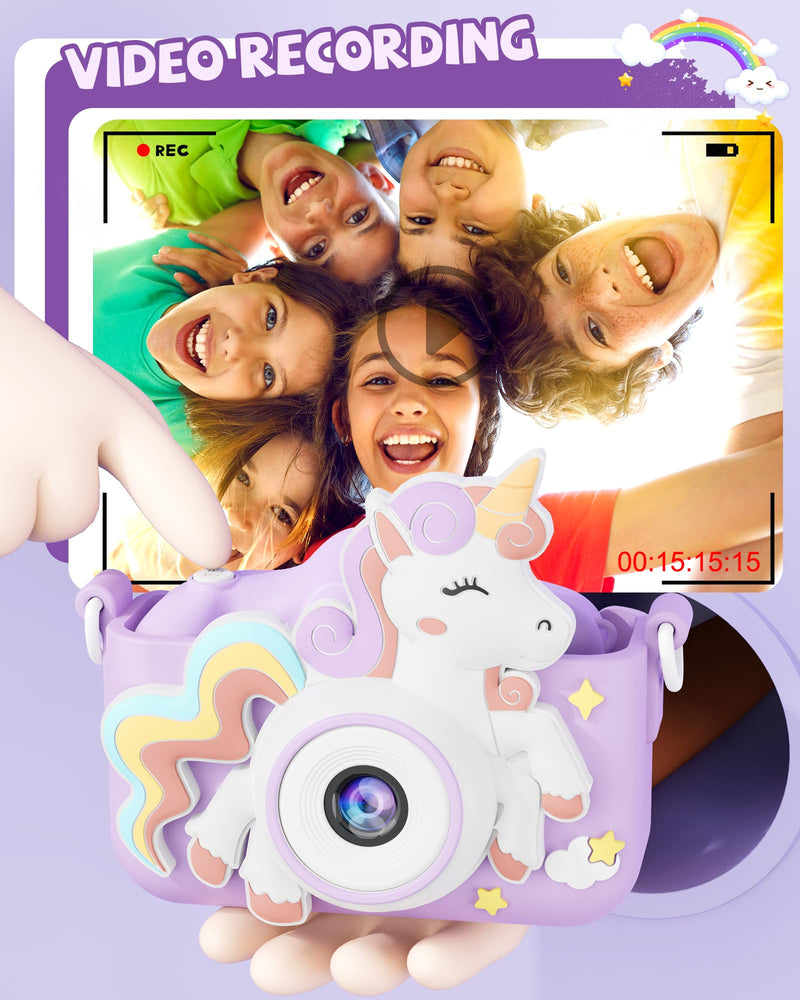 Kikapabi Kids Camera Toys Selfie Digital Camera for Kids Age 3-10 Video Camera with 32G SD Card Christmas Birthday Gifts for Girls (Purple) Purple