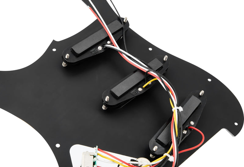 SSS Loaded Pickguard Set - Single Coil Pickups, 3-Ply Black, Easy Drop-In Replacement – Compatible with Fender Stratocaster Guitars, Black Pickguard-SSS-Black