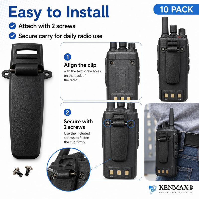 KENMAX® Back Belt Clip for Walkie Talkie TYT DP-290 MD-280 MD-380 DM-UVF10 Pack of 10