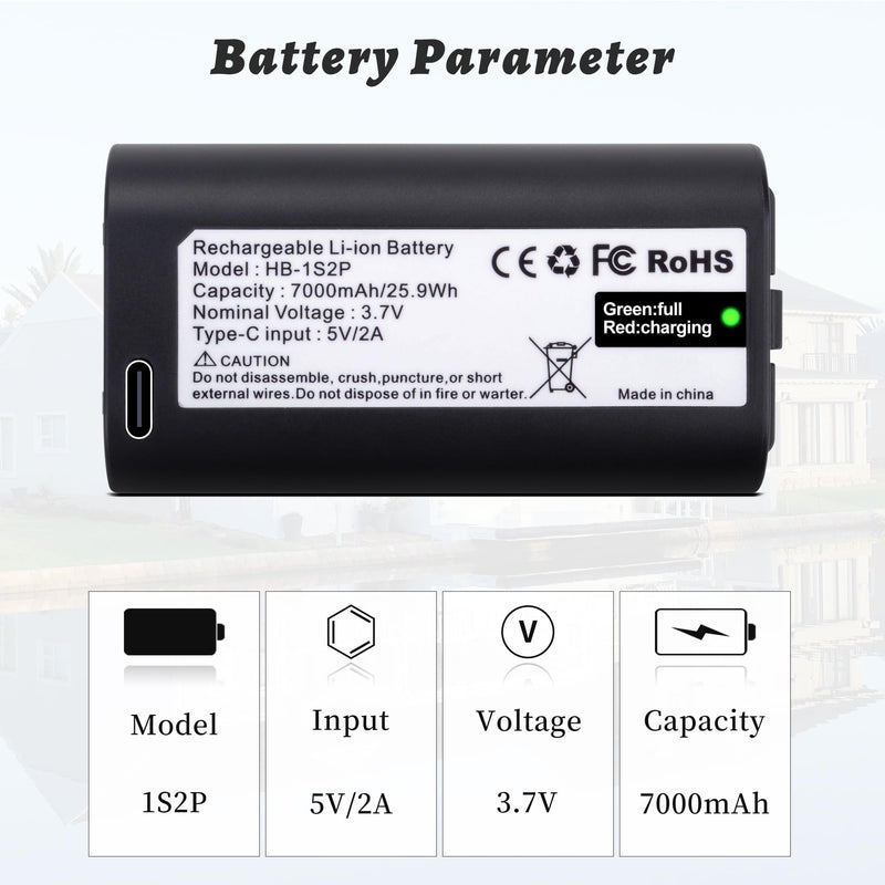[AUSTRALIA] - 2-Pack 7000mah Battery Replacement for myQ Smart Garage Video Keypad Alarm System, Rechargeable Battery Compatible with MYQ 18650MH1-1S2P with USB-C Charging Cable, Li-ion 3.7V 25.9Wh 
