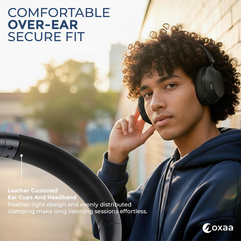 Headphones Wireless Headset with Deep Bass, 43dB Active Noise Cancelling Headphones for Adults, Wireless Headphones with 70H Battery, Fast Charging, Low-Latency Audio, Over-Ear Design (Black)