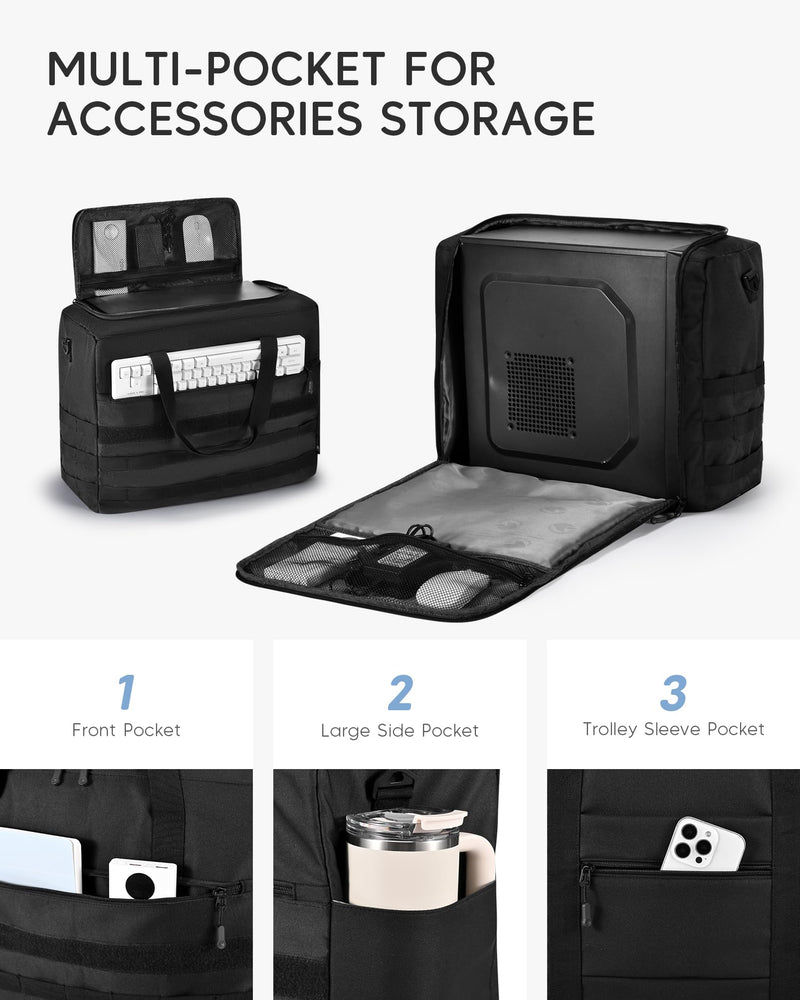 Micro Computer Desktop Tower Carrying Case Compatible with Mini-ITX,18x14x8 Travel Storage Bag for PC's Box Moving, Keyboard, Mouse and Accessories,Black Black Medium