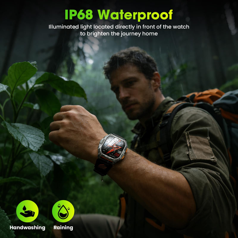 Smart Watches for Men, 2.01" HD Military Smart Watch with 1000mAh High-Capacity Battery/Led Flashlight/Answer/Make Call/Heart Rate/Sleep Monitor/Step Tracker, Fitness Tracker for Android/iPhone Orange