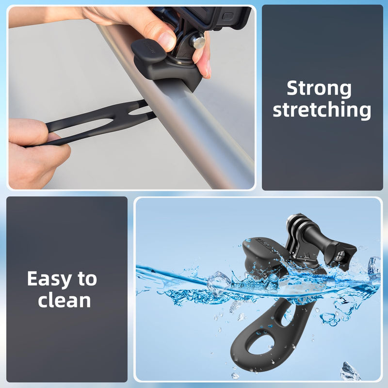Pocket 3 Car Bike Mount Strap Flexible Wrap Band Motorcycle Handlebar Fence Holder Accessories for Insta360 X4 X3 Ace Pro Go 3 3S, for GoPro Max Mini Hero, Osmo Pocket 3 2 Action Camera Black