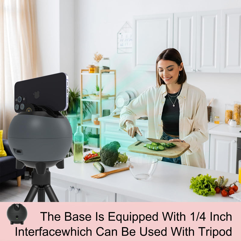 Auto Tracking Phone Holder, Auto Face Tracking Tripod, 360° Rotation Face Body Phone Tracking Tripod, AI-Powered Face Tracking,No APP Live Vlog Tiktok Video-Grey
