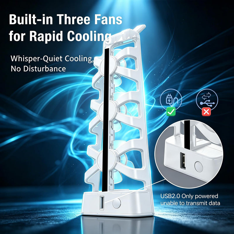 Cooling Fan for PlayStation 5, 3 High-Speed Fans, DC 5V USB Powered, Built-in LED Backlight, Efficient Cooler Accessories for PlayStation 5 Disc & Digital Editions, White