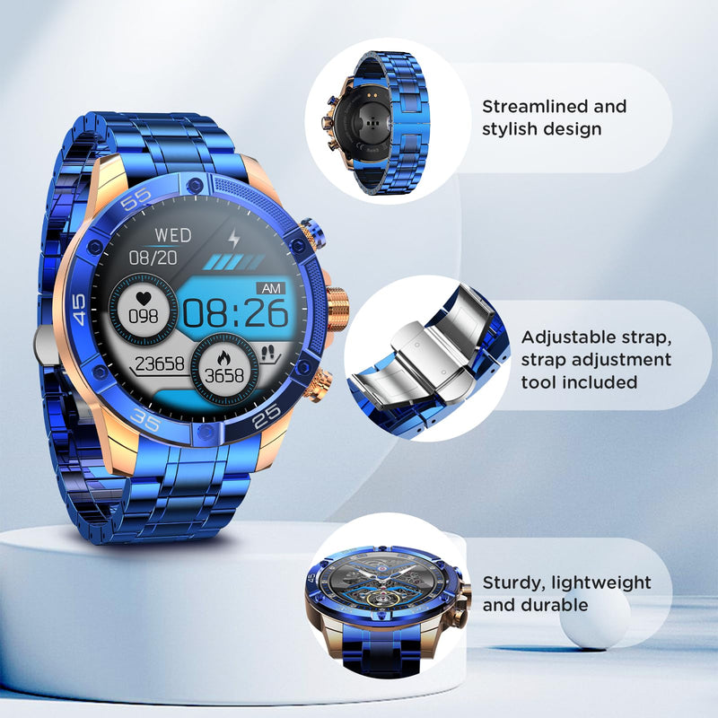 Mens Smart Watch 1.53" Fitness Tracker w/Heart Rate & Sleep Monitor, 7-Day Battery, IP67 Waterproof, Bluetooth Calls/Notifications, 100+ Sports Modes for Men Women (Blue) Blue