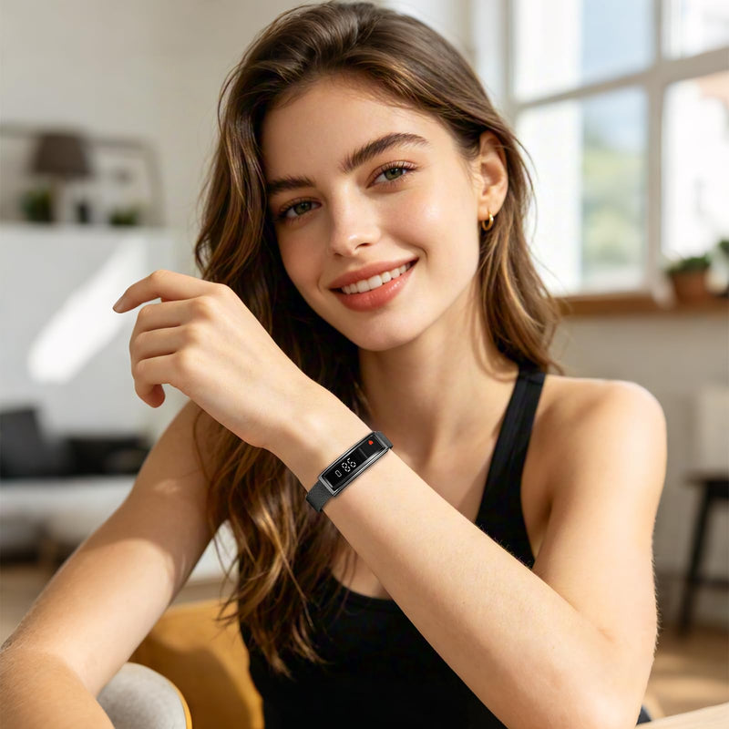 Smart Bracelet for Women Men Fitness Health Tracker with Heart Rate Sleep | 2 Bands 5ATM Waterproof Smartband with Multi-Sport Modes, Step Pedometer Black Steel + Black Magnetic