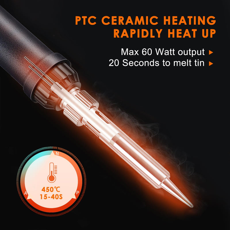 Soldering Iron Set, Soldering Iron 60 W Adjustable Temperature 200-450 °C Soldering Iron Gun Set Welding Tool with LCD Digital Multimeter, 5 Soldering Tips, Desoldering Pump, Tin Wire Tube, Soldering Style 4