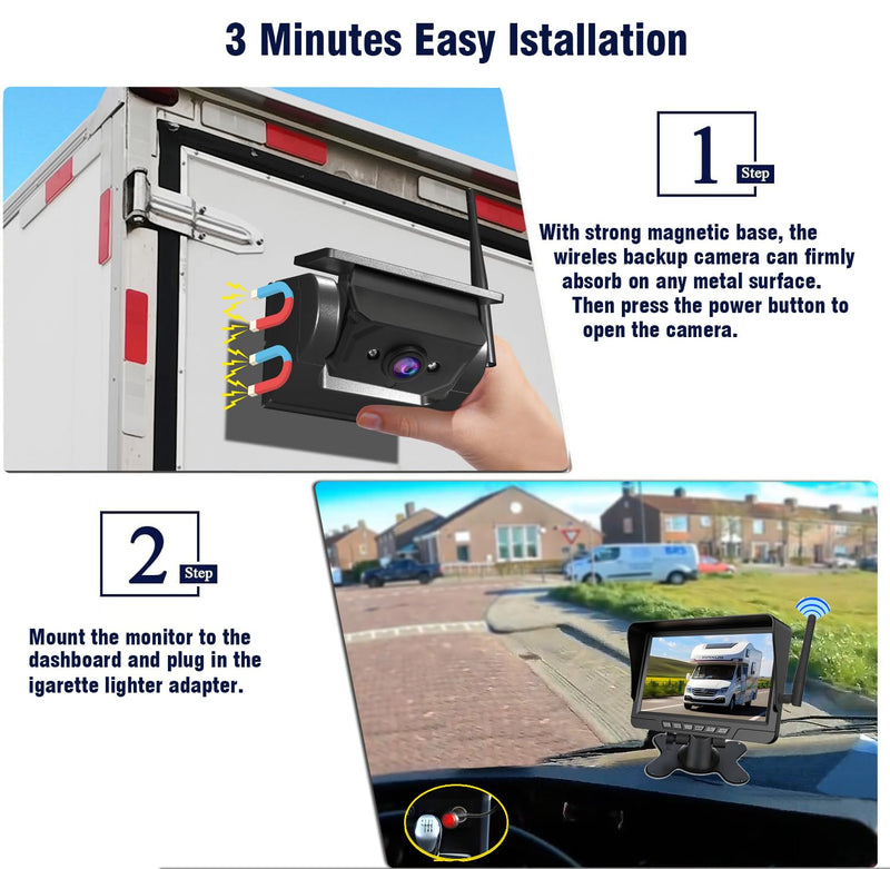 Magnetic Solar Wireless Backup Camera: Suitable for 5"/7"/10" DVR Portable Scratch-Proof Truck Trailer Hitch Rear View Camera Rechargeable 1080P RV Camper（Attention: Purchased Separately Cannot use）