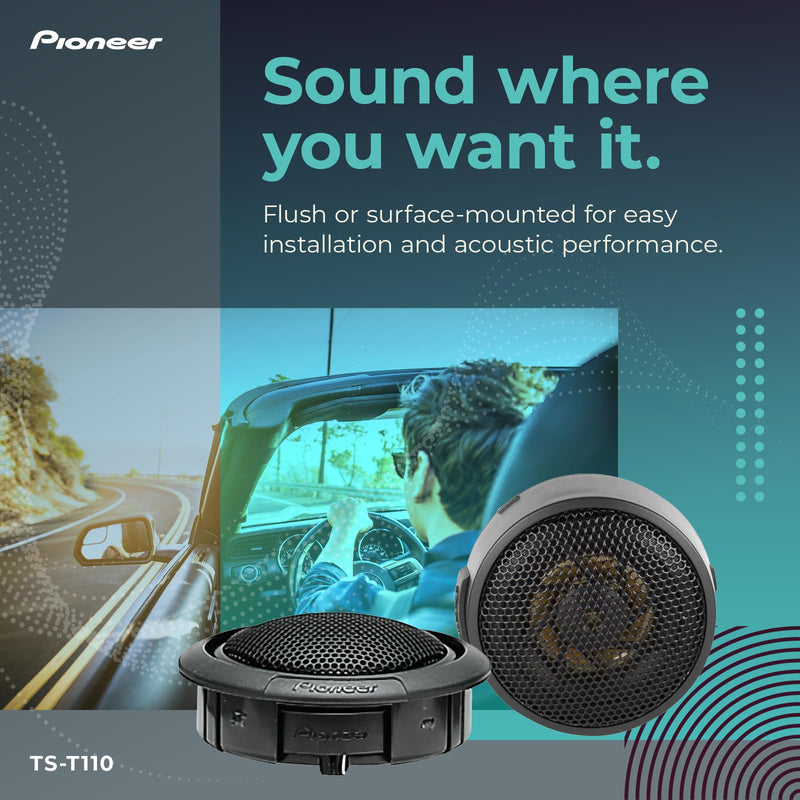 Pioneer TS-T110 7/8" Hard Dome Component Tweeters 120W Max | Crisp High-Frequency Detail, Easy Add-On for Clarity, Flush/Surface Mount 7/8"