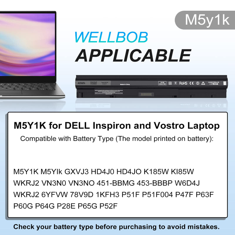 M5Y1K Battery for Dell Inspiron 5559 5558 Battery, for Dell Inspiron 15 3000 5000 Battery 3558 3567 5555 5566 5759, Compatible with Dell Laptop Battery Replacement K185W GXVJ3 M5y1k 14.8V 40Wh Battery 40Wh M5Y1K
