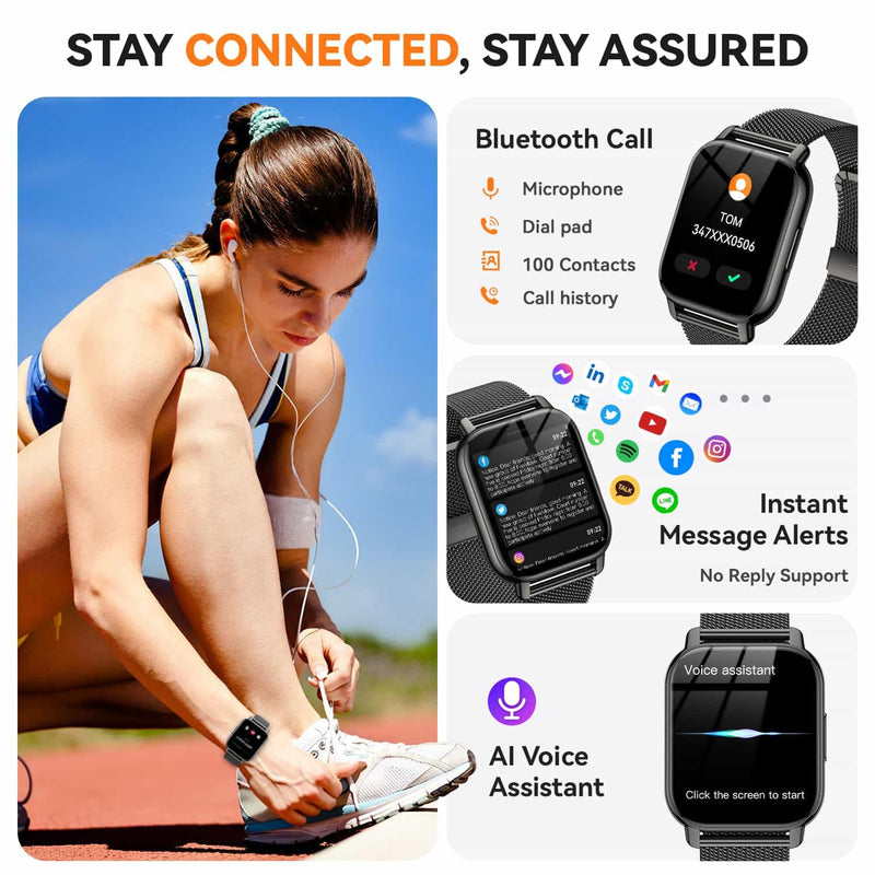 Smart Watch for Women(3 Bands), Smartwatch Fitness Tracker with Bluetooth Calls & AI Voice Control, 1.85’’ HD Screen, Heart Rate/SpO2 Monitor, Sleep Tracker, Compatible with Android iOS (Black) Black
