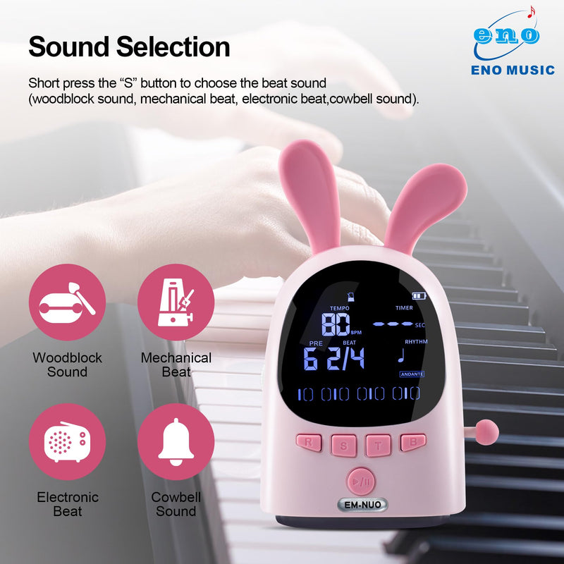 ENO MUSIC Easy Control Rechargeable Electric Metronome for Acoustic Guitar Violin Ukulele Drum Piano Players with Big Sound Digital Metronome-Rabbit