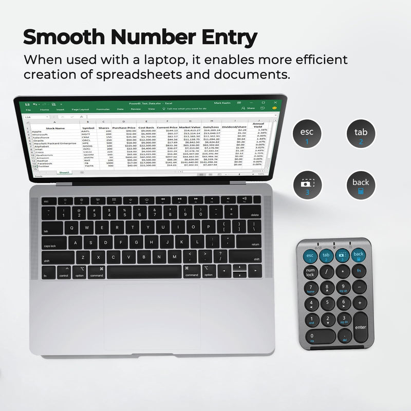iClever Bluetooth Number Pad, Portable 22-Key Wireless Numeric Keypad, Gray | 3-Device Switching, Round Keys, USB-C Rechargeable, Custom Shortcut Stickers, Mini Numpad for MacBook, Laptop, PC & Surface Grey / Black