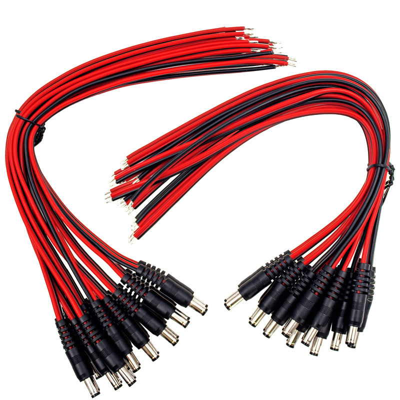 DC Power Pigtails Cable, 20Pcs DC 5.5 X 2.1 mm Barrel Male DC Plug Connector Pigtail for Led Strip, Security Camera Wire CORD20PC