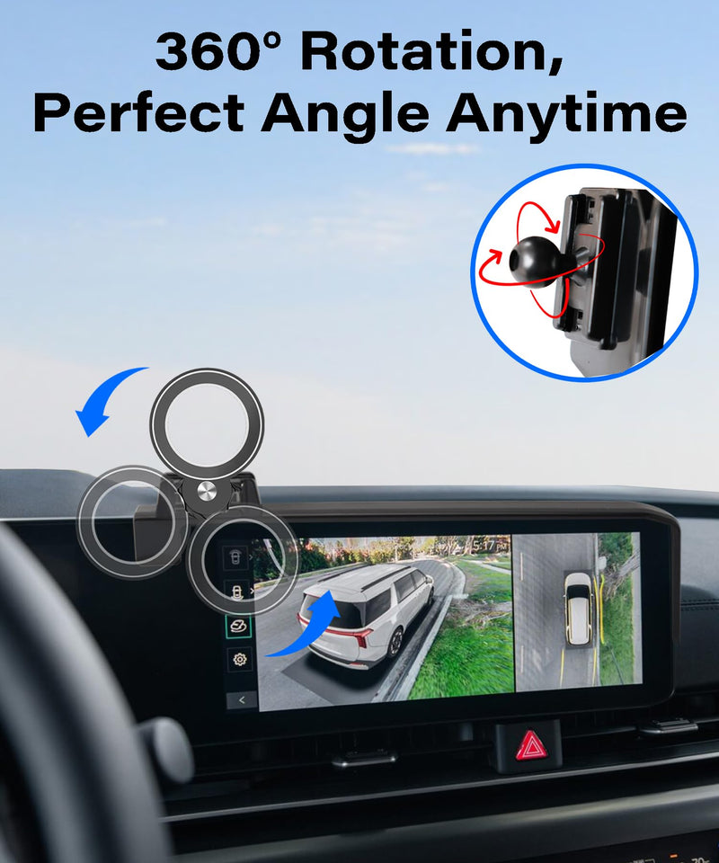 Car Phone Holder for 2025 2026 Kia Carnival/Carnival EV Accessories | 12.3-in Screen Clip-On 360° Rotatable MagSafe Magnetic Cell Phone Mount, 3D Fit Navigation Cradle, Will Not Block Air Vents fit for 2025 2026 Kia Carnival(12.3 Inch Screen)