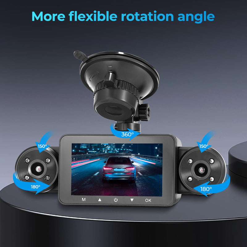 [AUSTRALIA] - 4 Channel Dash Cam 360° View, Include Front & Rear Left Right Camera Support 4 Way Recording, 32GB Card, 3” IPS Screen/Night Vision/WDR/24H Parking/G-Sensor（2G/4G/8G / 3 Split Screen (4 Channel) 