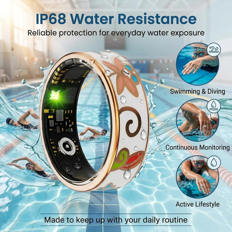 Smart Ring for Women & Men, Health Fitness Tracker Ring with Heart Rate, Sleep Monitor, Activity Tracking, Waterproof IP68, No Subscription, Portable Charging Case, Compatible with iOS & Android Gold 7