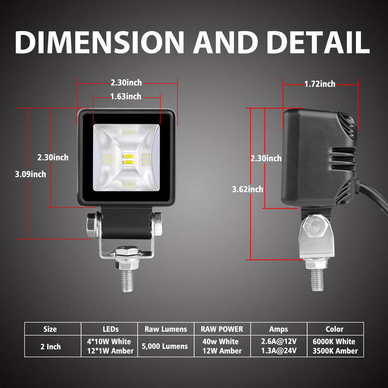 [AUSTRALIA] - 2 Inch LED Pods with DRL, LTEODCHEW 2PCS Screwless 5,000LM Flood Beam Motorcycle Auxiliary Scene Reverse Ditch Camp Work Back up Lights for Motorcycle Trucks Tacoma —— Flood 2 Inch Flood 
