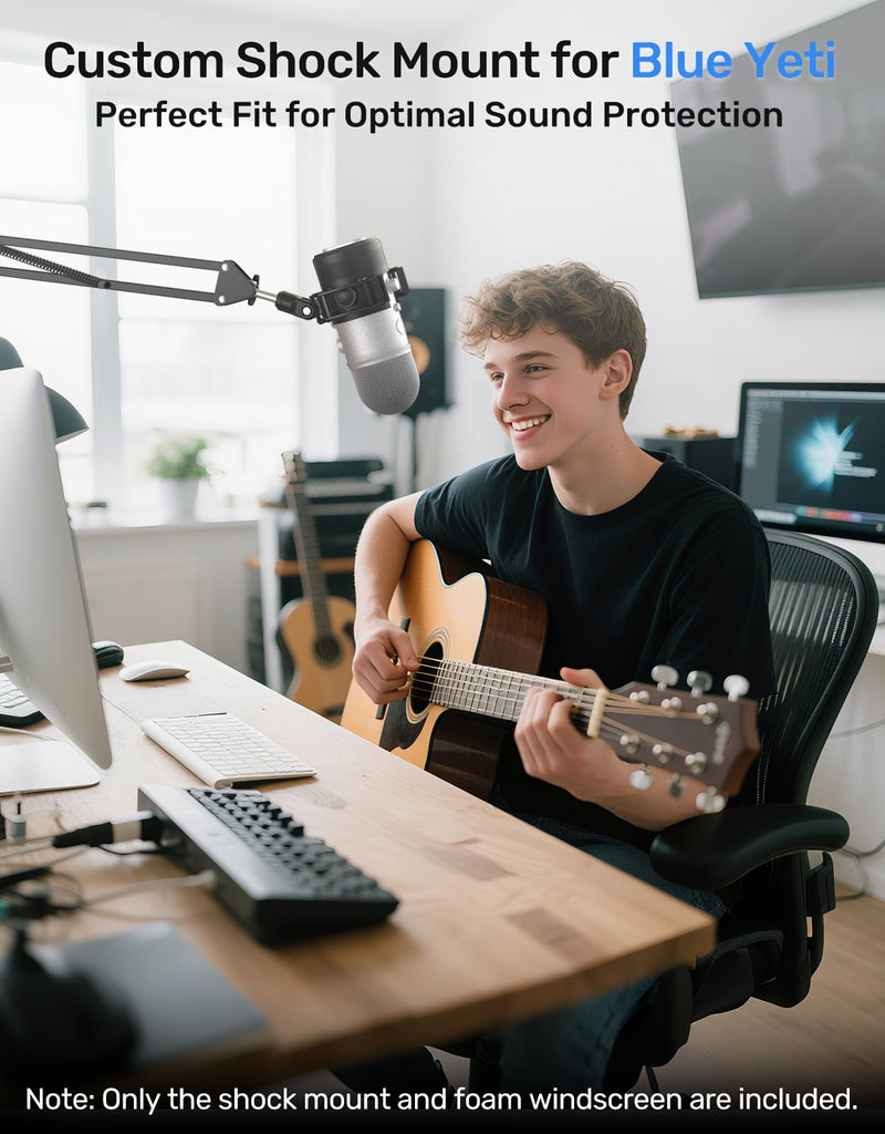 [AUSTRALIA] - [2025 Upgrade] Custom Blue Yeti Shock Mount with Pop Filter - Elastic Suspension Design Reduces Vibration Noise, Shock Mount 100% Fits Blue Yeti, Matches Mic Boom Arm, with 3/8" to 5/8" Screw Adapter [2025 Upgrade]Blue Yeti Shock Mount 