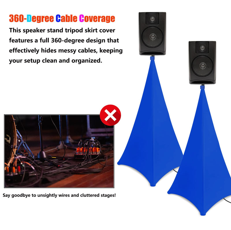 Speaker Stand Cover, Tripod Scrim Cover for Speaker & Lighting Stands, Ideal for Weddings, Banquets & DJ Events (2-Pack, Blue) 2-Pack, Blue
