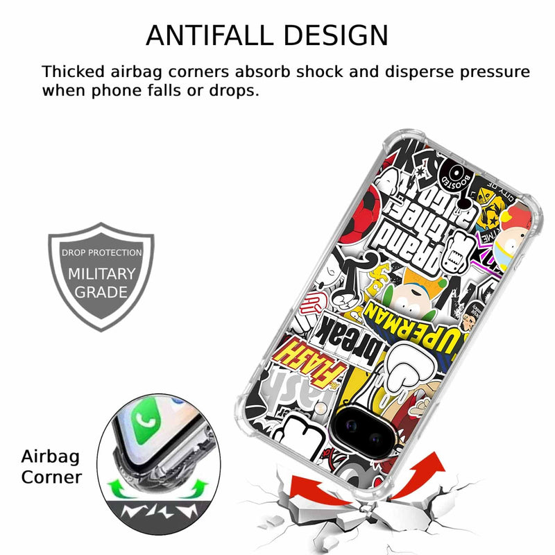 Case for Google Pixel 10a with Pop Culture Design,Aesthetic Cartoon Sticker Bomb Pop-Art Collage,Clear Slim Soft TPU Bumper Phone Cover,6.3”(Pop,P10a)